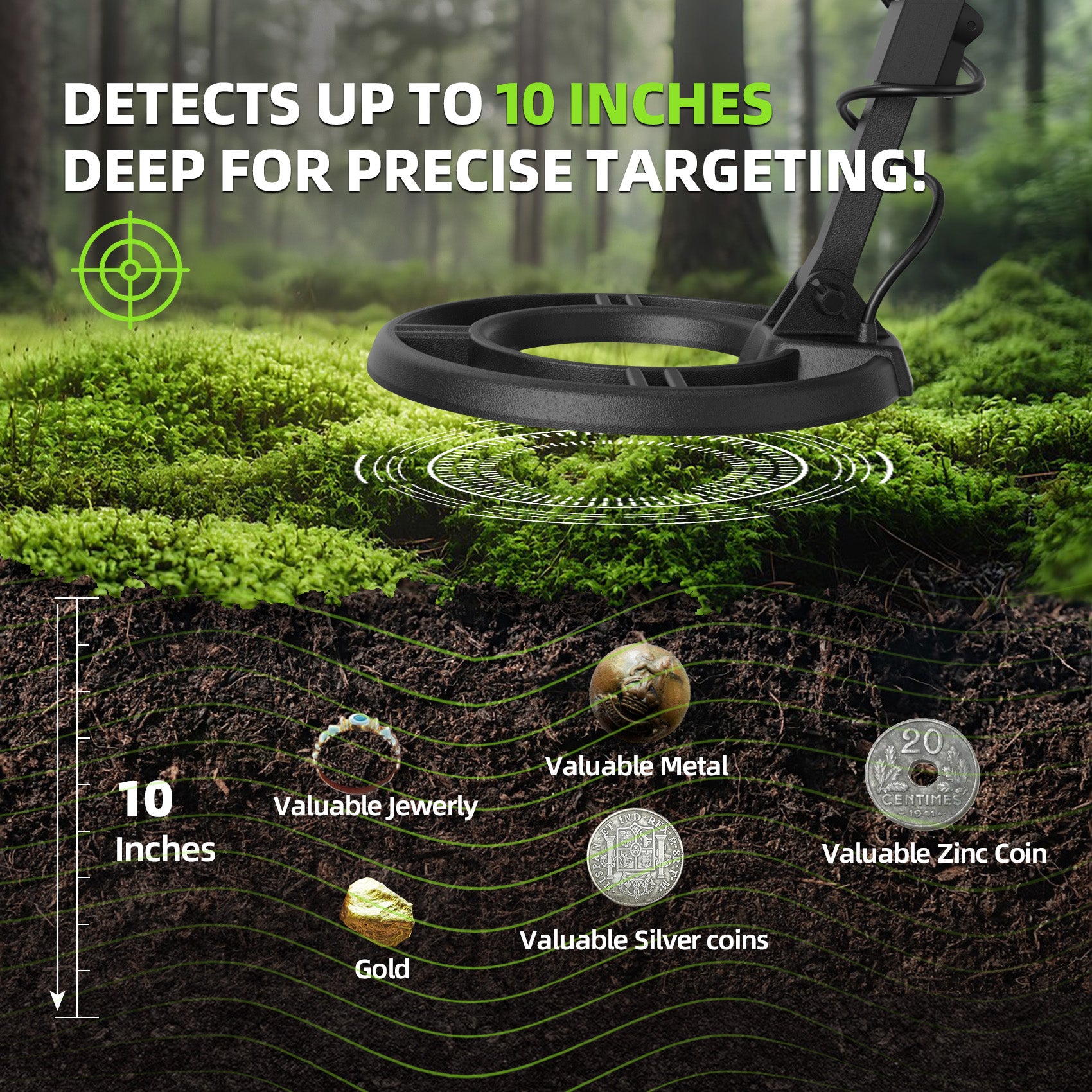 REX-8 Metal Detector for Adults, Waterproof Pinpoint, High Accuracy Gold and Silver Detection, Underwater and Beach Use, 10'' IP68 Coil, Bigger LCD, New Advanced DSP Chip