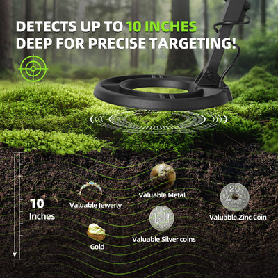 REX-8 Metal Detector for Adults, Waterproof Pinpoint, High Accuracy Gold and Silver Detection, Underwater and Beach Use, 10'' IP68 Coil, Bigger LCD, New Advanced DSP Chip